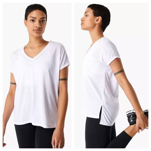 NEW Sweaty Betty Boyfriend V Neck Workout Tee White Gym T Shirt Womens XS - Picture 2 of 10